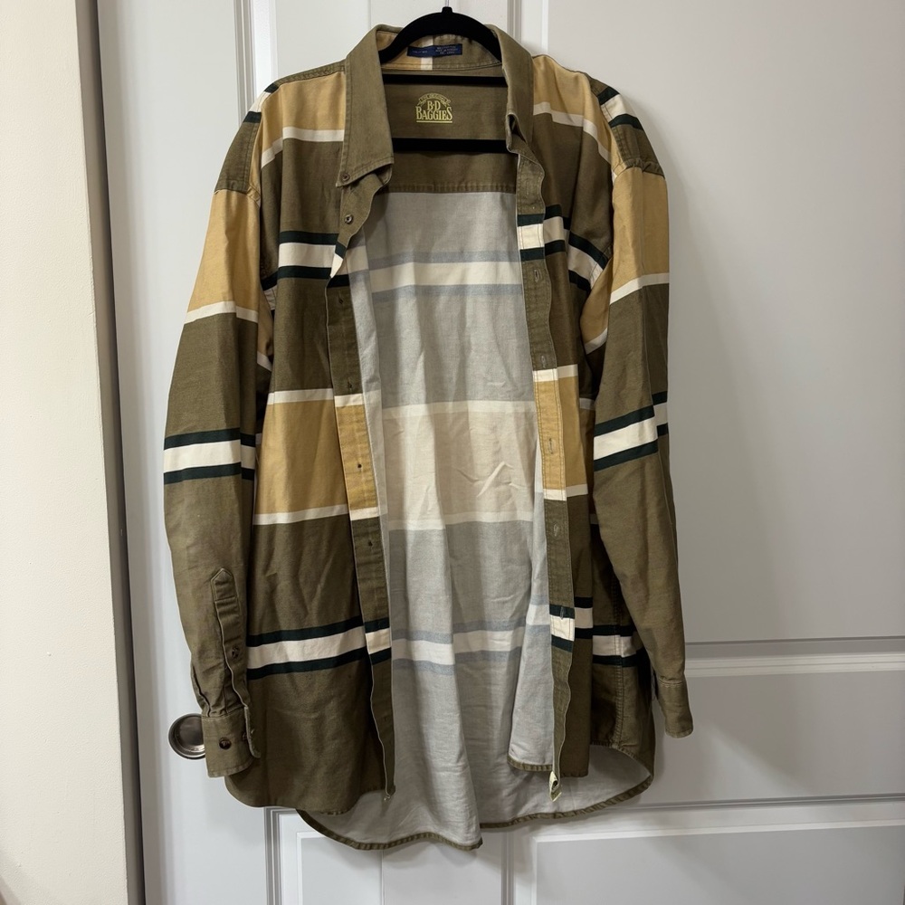 Mens BD Baggies Long Sleeve Button Up  Shirt SIZE 1XL / BIG Green/Tan